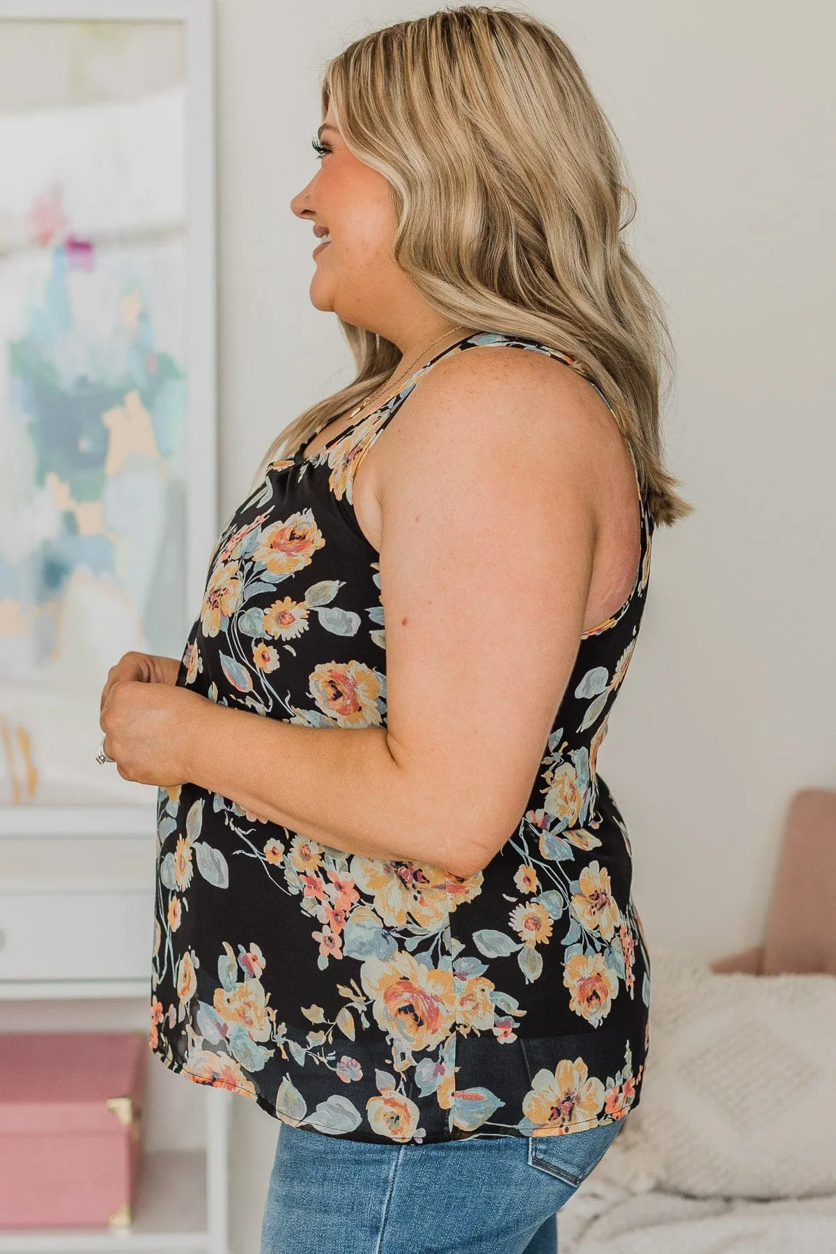 Under Your Spell Floral Tank Top- Black