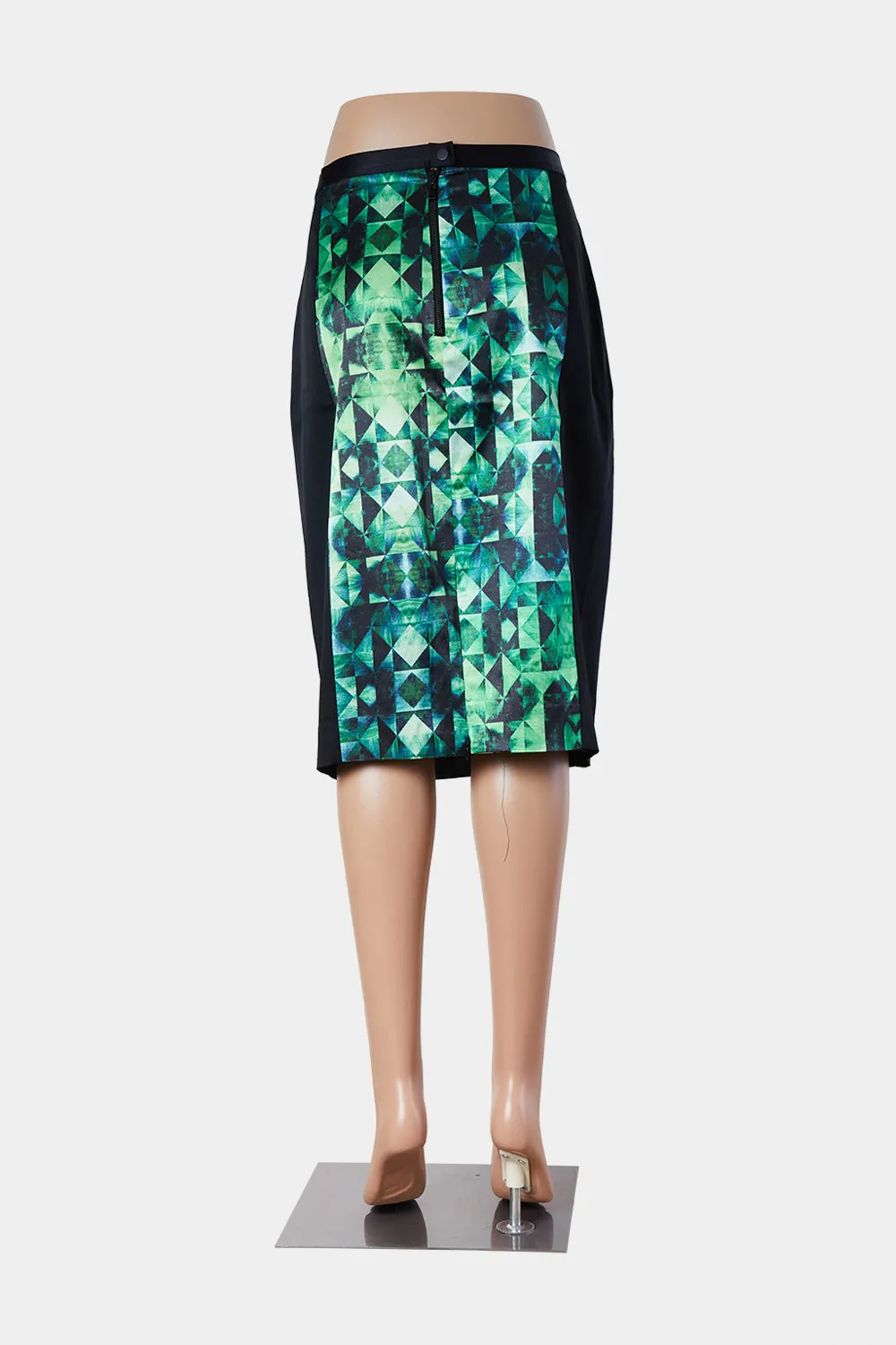 Veronika Maine Green and Black Digital Print Pencil Skirt