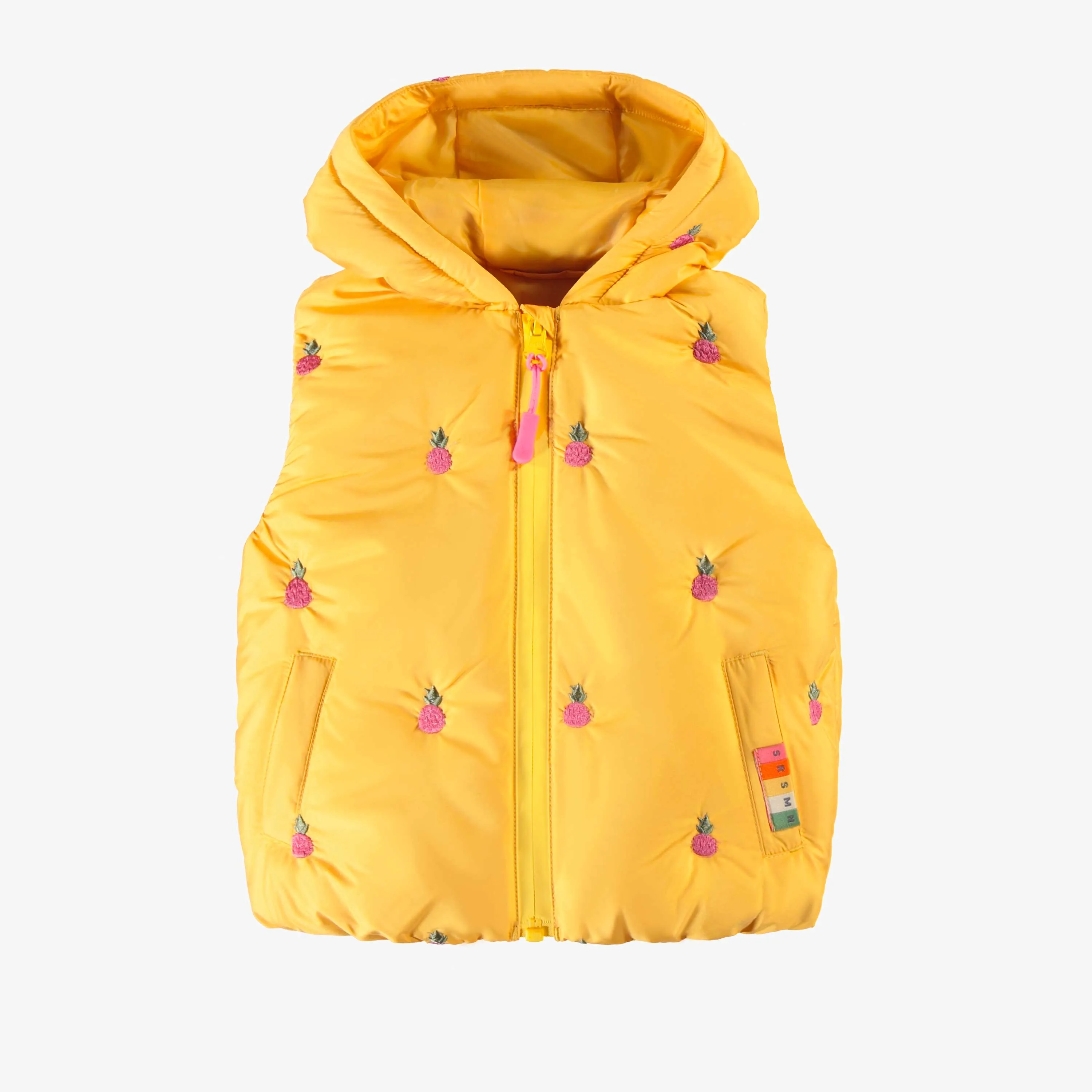 Veste doudoune sans manches jaune à capuchon, bébé || Yellow sleeveless puffer with hood, baby
