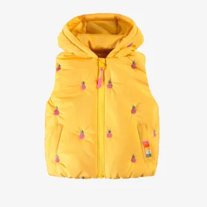 Veste doudoune sans manches jaune à capuchon, bébé || Yellow sleeveless puffer with hood, baby