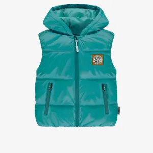 Veste doudoune sans manches turquoise à capuchon, enfant || Turquoise sleeveless puffer with hood, child