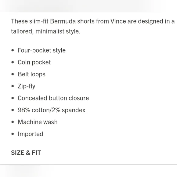 Vince Coin Pocket Bermuda Shorts Tan Khaki Stretch Slim Fit size 2