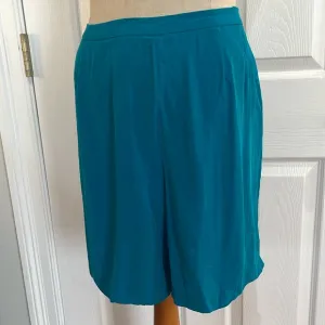 Vintage Alexandria 100% silk Bermuda shorts high waisted turquoise women size L