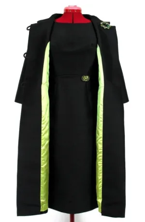 Vintage Chartreuse Satin lined Coat with Matching A-Line Dress
