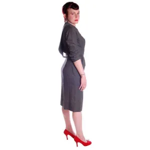 Vintage Grey Wool Secretary Dress 1950s Richard Cole MCM Pompian 34-25-36