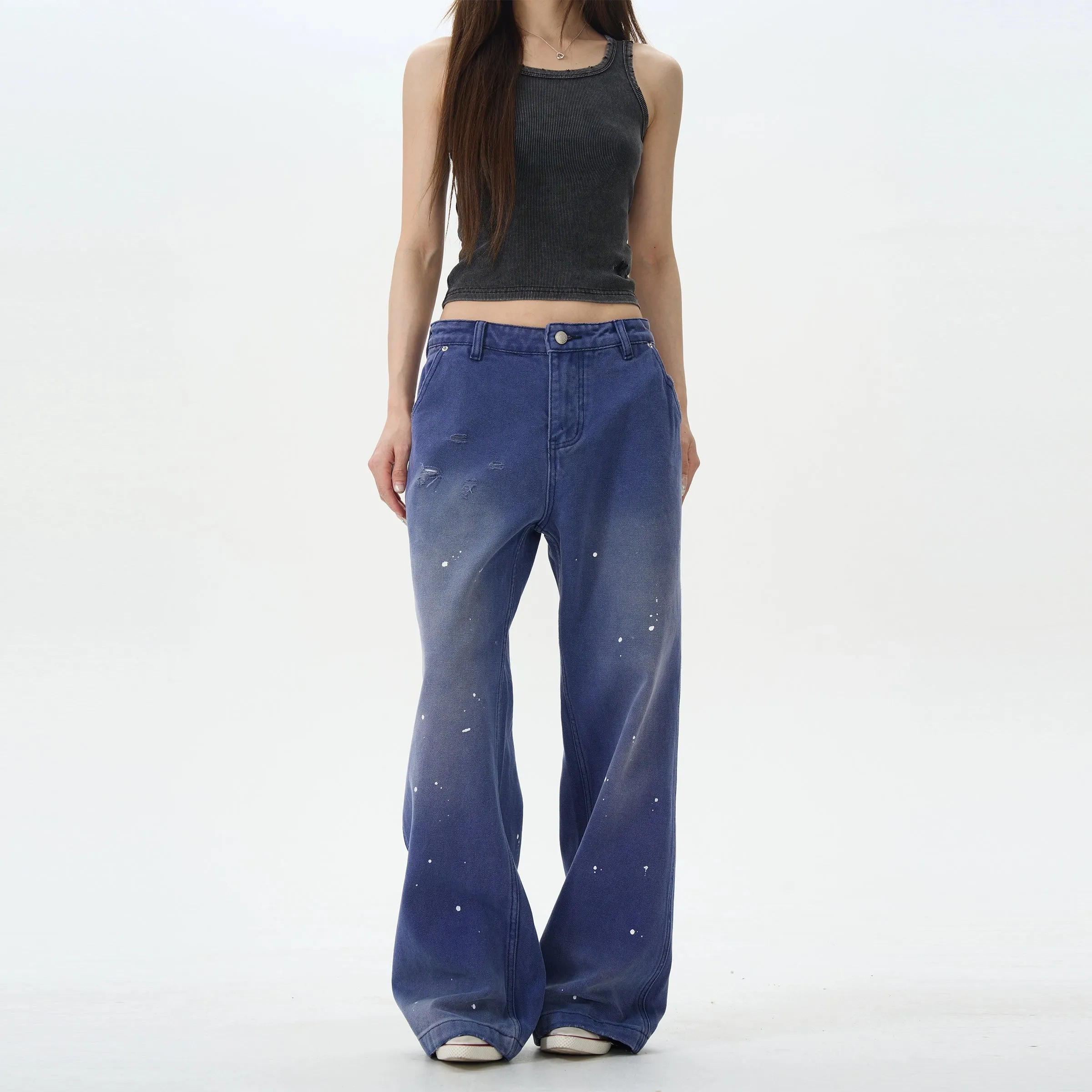 Vintage Ink-Splashed Denim Pants