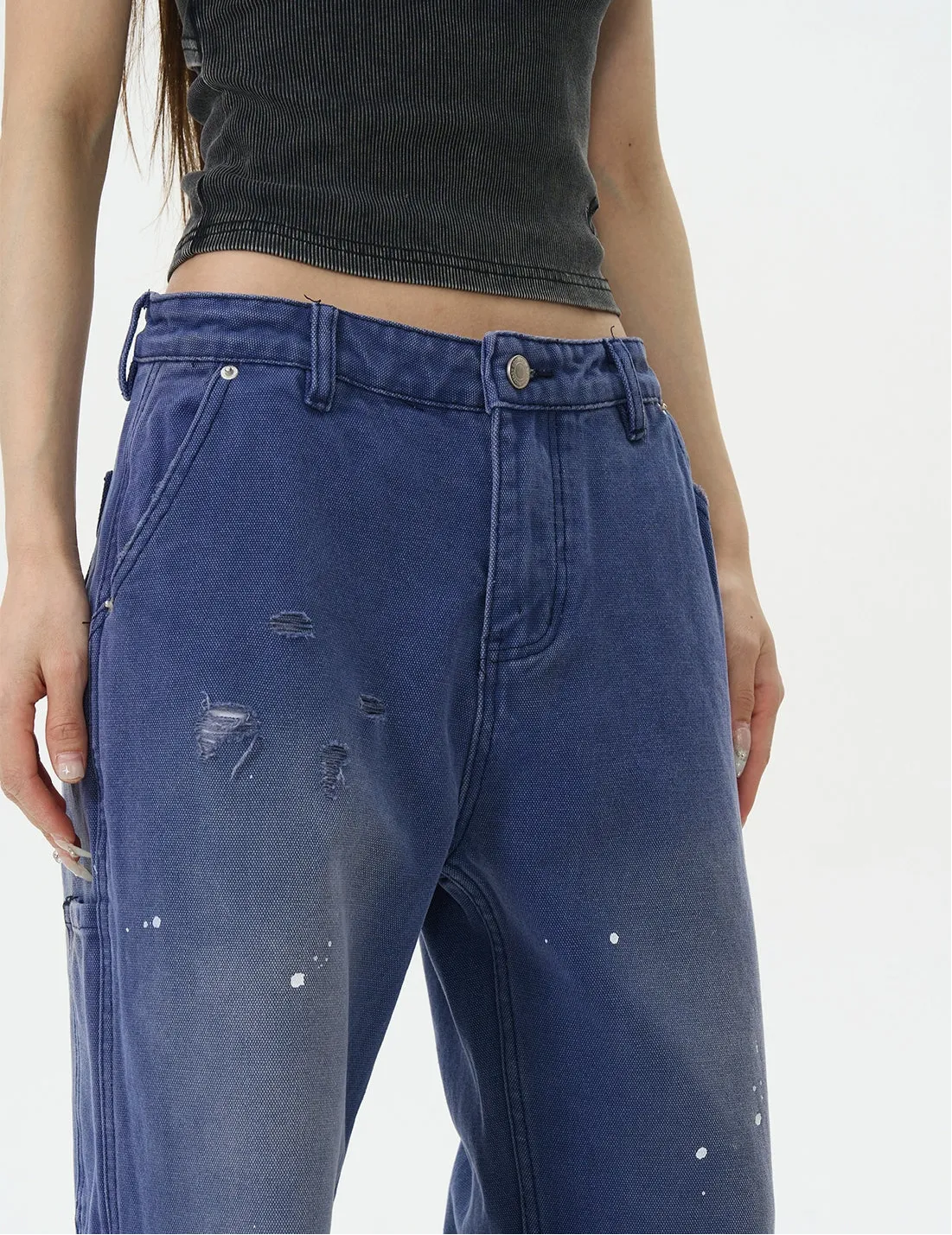 Vintage Ink-Splashed Denim Pants