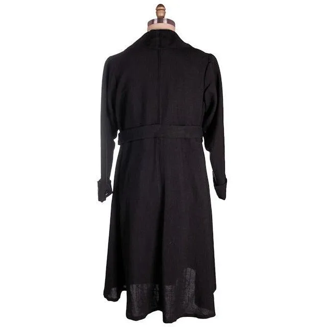 Vintage Ladies Coat Edwardian-Early 1920s Black Serge Wool 44-40-50