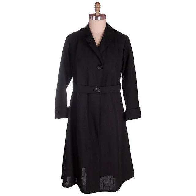 Vintage Ladies Coat Edwardian-Early 1920s Black Serge Wool 44-40-50