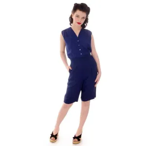 Vintage Ladies Side Zip Bermuda  Shorts Navy Blue Versatogs 1940s 27" Waist