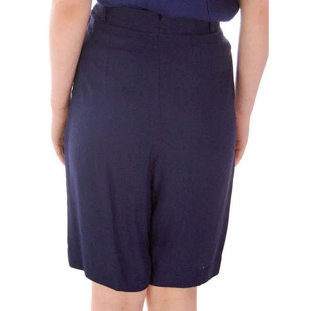 Vintage Ladies Side Zip Bermuda  Shorts Navy Blue Versatogs 1940s 27" Waist