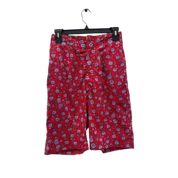 Vintage Liberty of London Red Silk Fabric Floral Bermuda High Wait Shorts sz 4