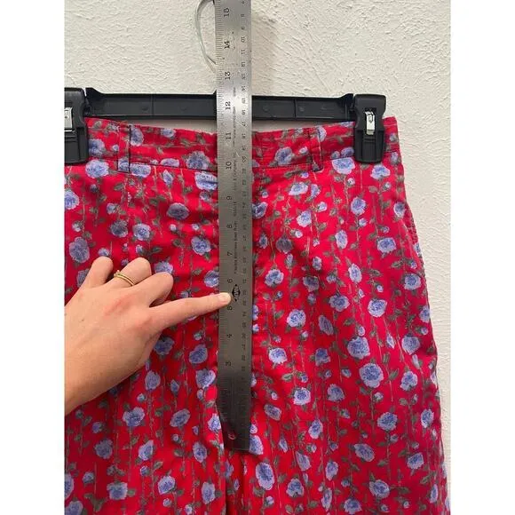 Vintage Liberty of London Red Silk Fabric Floral Bermuda High Wait Shorts sz 4
