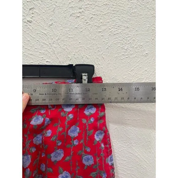 Vintage Liberty of London Red Silk Fabric Floral Bermuda High Wait Shorts sz 4