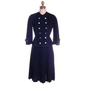 Vintage Navy Gab Suit Double Breasted Blums 1940s Sz 4 36-25-Free