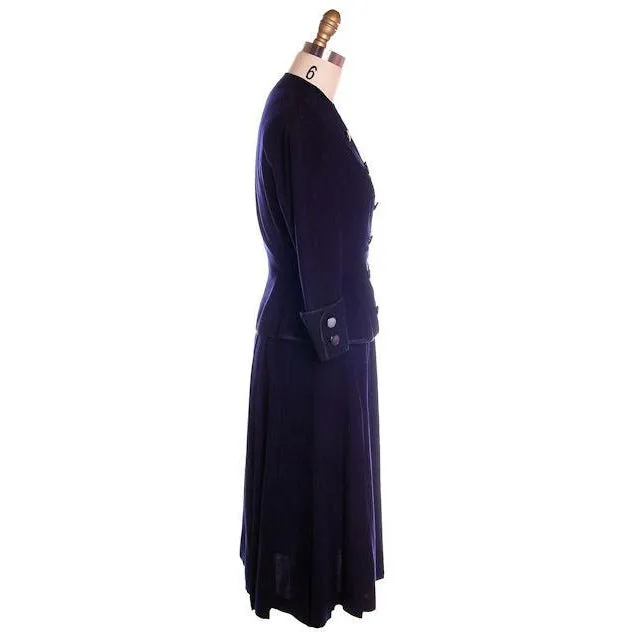 Vintage Navy Gab Suit Double Breasted Blums 1940s Sz 4 36-25-Free