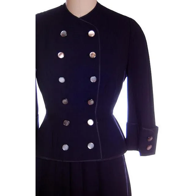 Vintage Navy Gab Suit Double Breasted Blums 1940s Sz 4 36-25-Free
