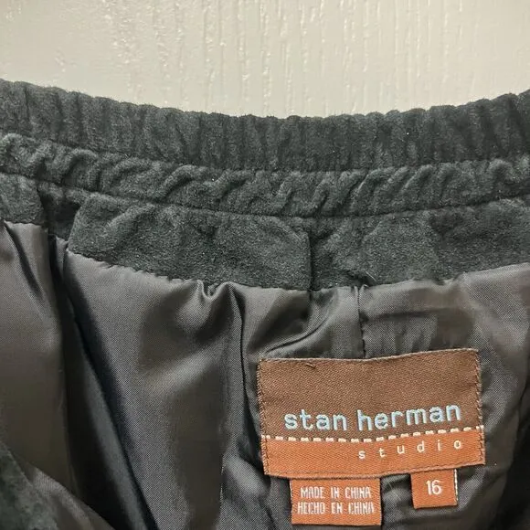 Vintage Y2K Stan Herman Leather Maxi Skirt Size 16 Black A-Line Lined Suede