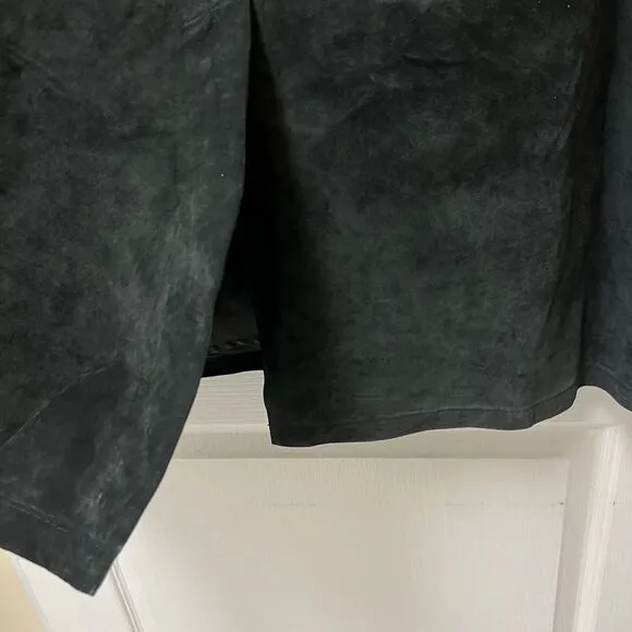 Vintage Y2K Stan Herman Leather Maxi Skirt Size 16 Black A-Line Lined Suede