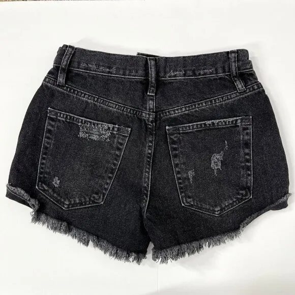 We the Free People Lasso Jean Shorts washed Black distressed Revolve Size 24