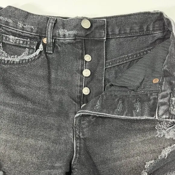 We the Free People Lasso Jean Shorts washed Black distressed Revolve Size 24