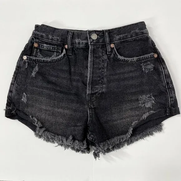 We the Free People Lasso Jean Shorts washed Black distressed Revolve Size 24