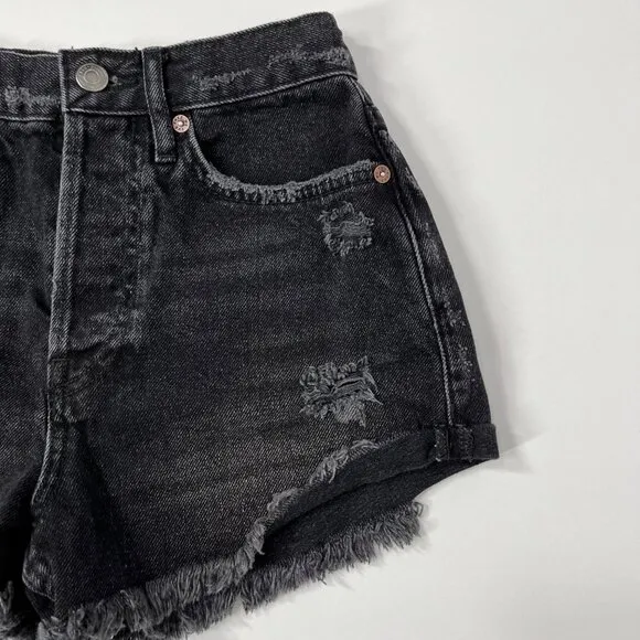 We the Free People Lasso Jean Shorts washed Black distressed Revolve Size 24