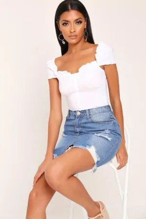White Sweetheart Neck Line Top