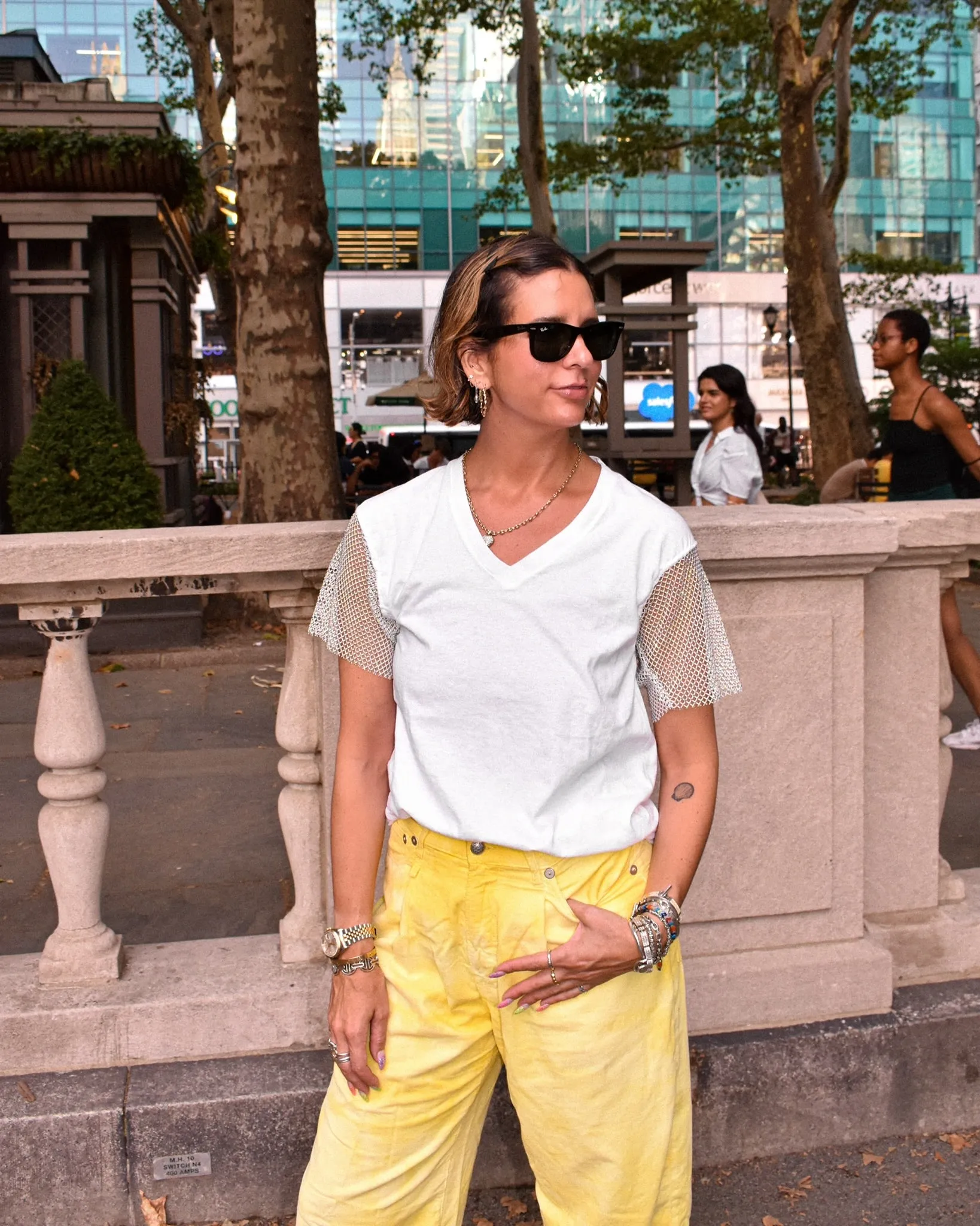 White V-neck Crystal Tee