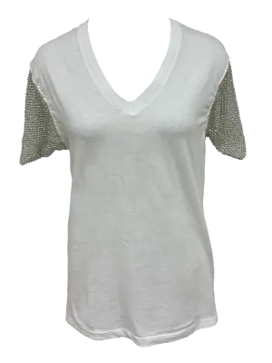 White V-neck Crystal Tee