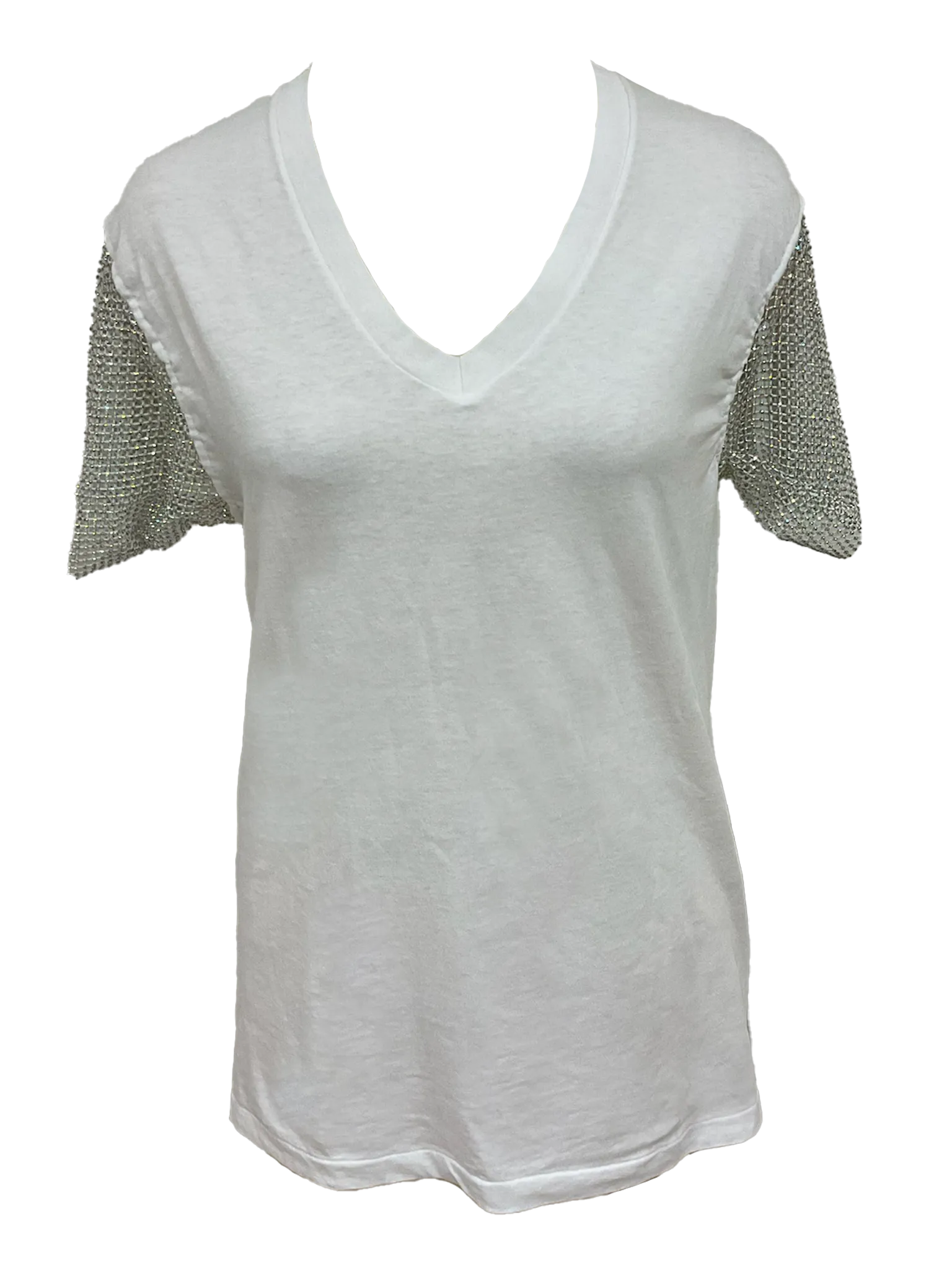 White V-neck Crystal Tee