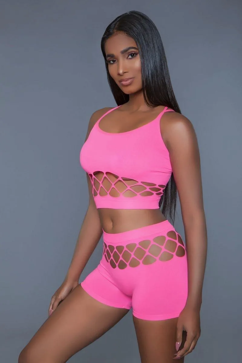 Wide Fishnet, Long Sleeve Bodysuit.