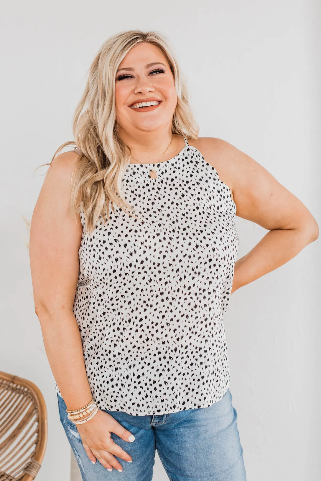 Winning Wardrobe Spotted Tank Top- Black & Ivory