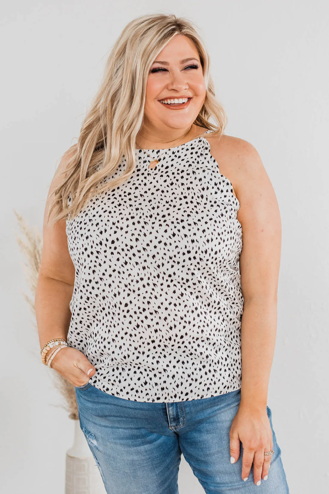 Winning Wardrobe Spotted Tank Top- Black & Ivory