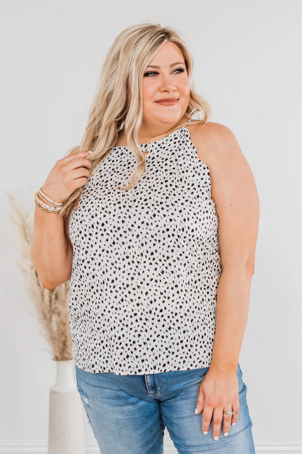 Winning Wardrobe Spotted Tank Top- Black & Ivory