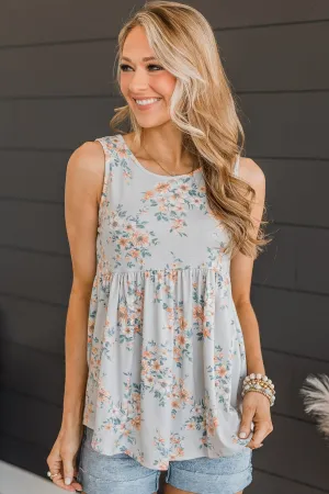 Wish Me Luck Floral Tank Top- Grey