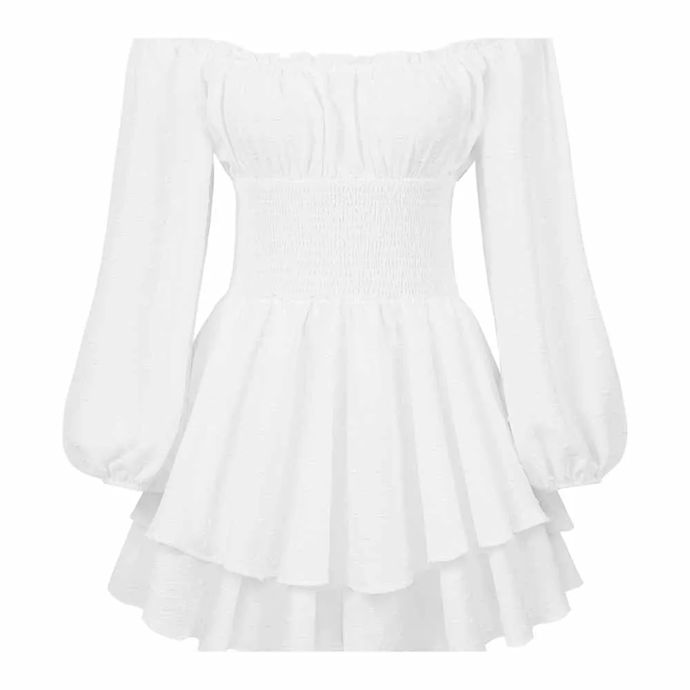 Women Long Sleeve Off the Shoulder Ruched Romper Shorts Suit Set