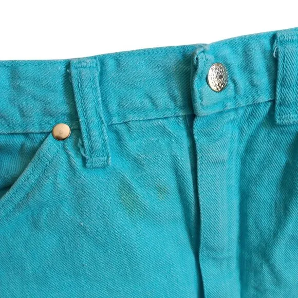 Women's 25W Denim Cutoff Shorts Vintage 70s Turquoise High-Waisted Farm Frayed