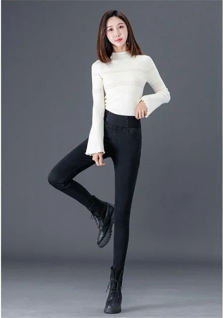 Women's High Waist Skinny Stretch Denim Pencil Jeans