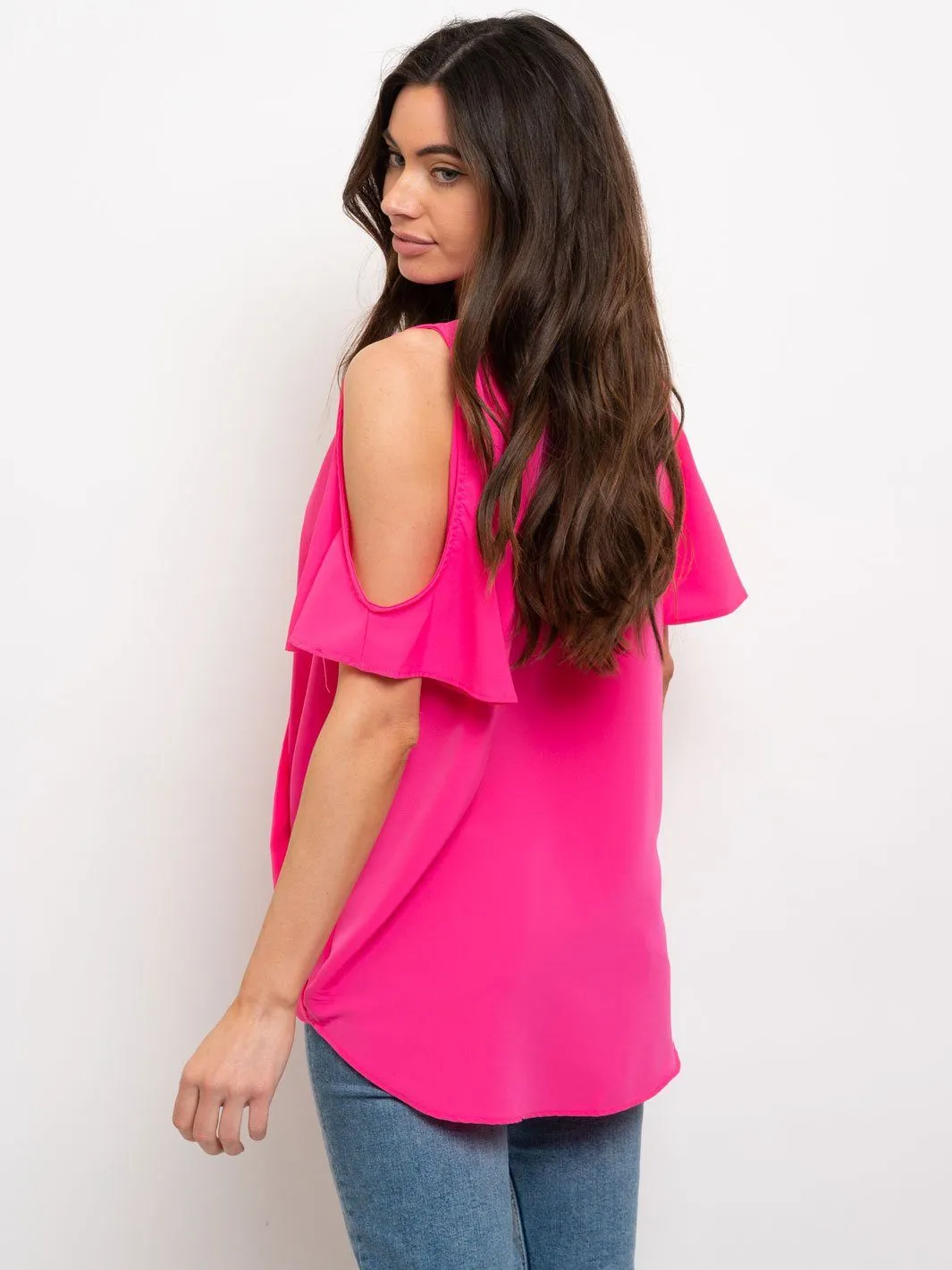 WOMEN'S V-NECK PEEK A BOO SLEEVES TOP