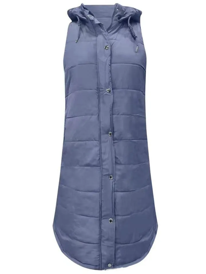 Women's Winter Fashion Long Puffer Vest with Hood