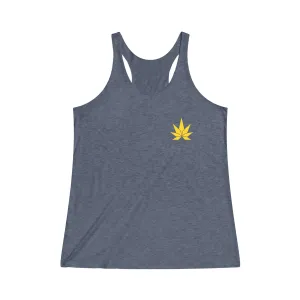 Women's Yellow Weed Leaf Tri-Blend Racerback Tank