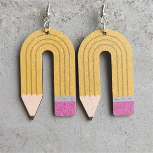 Yellow Wood Pencil Drop Earrings