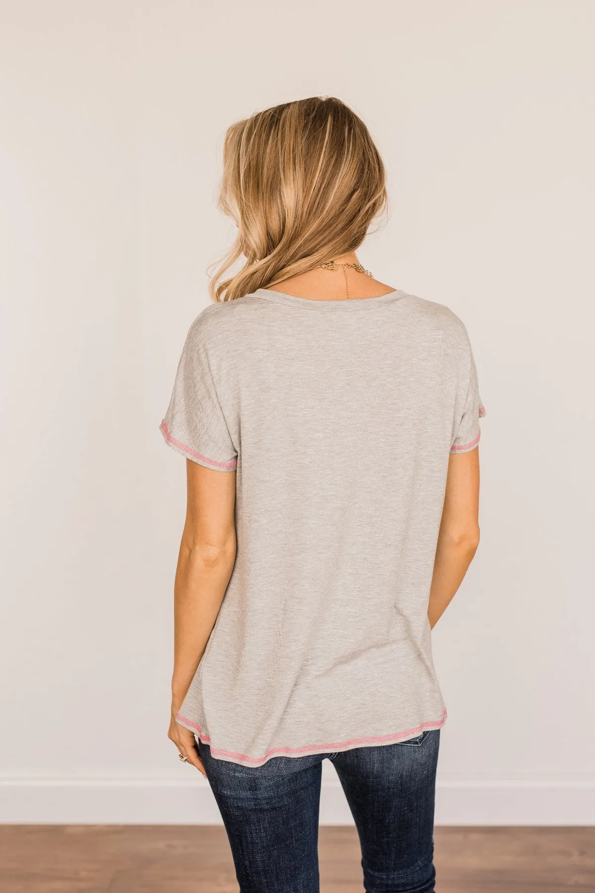You're My Reason V-Neck Top- Grey