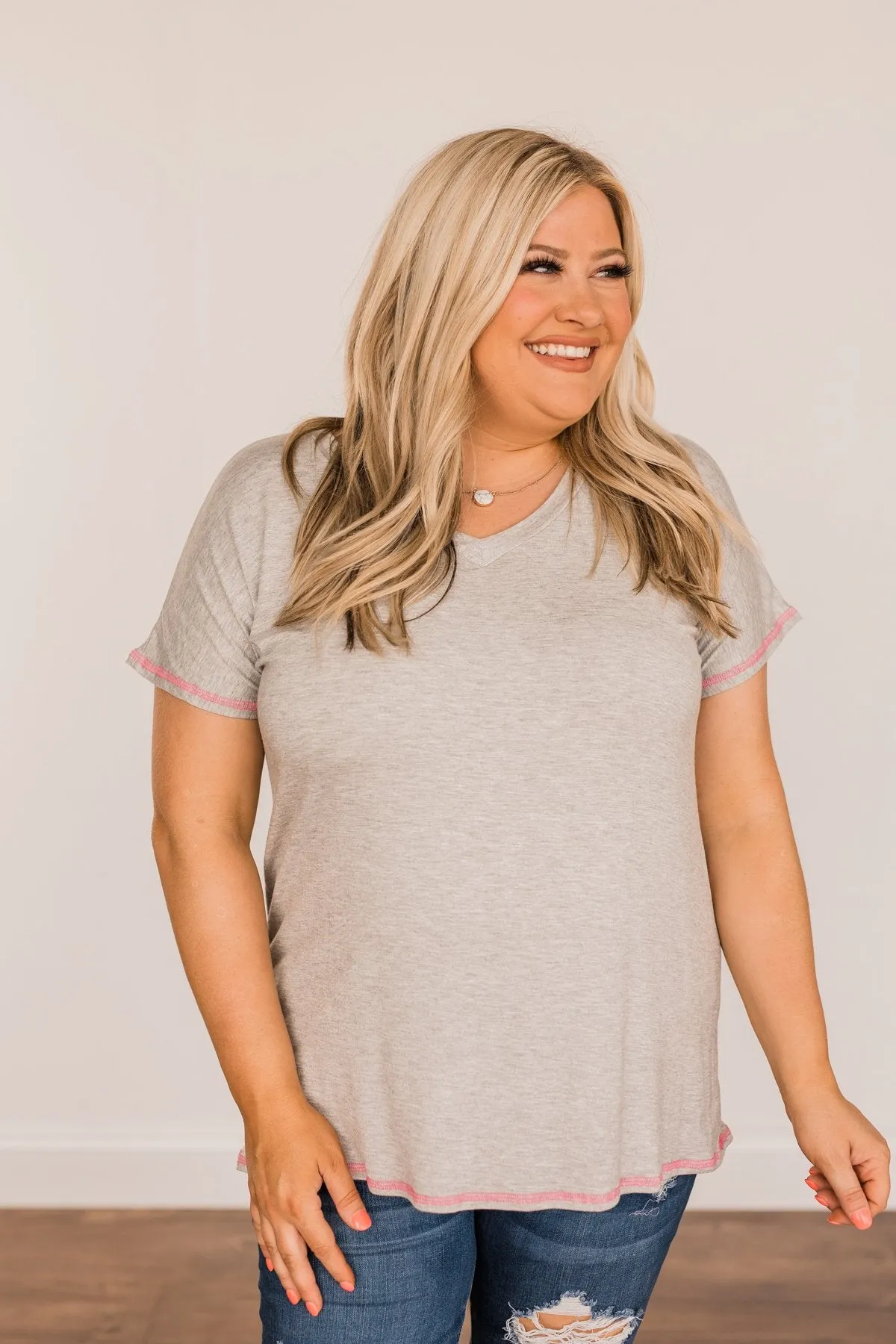 You're My Reason V-Neck Top- Grey