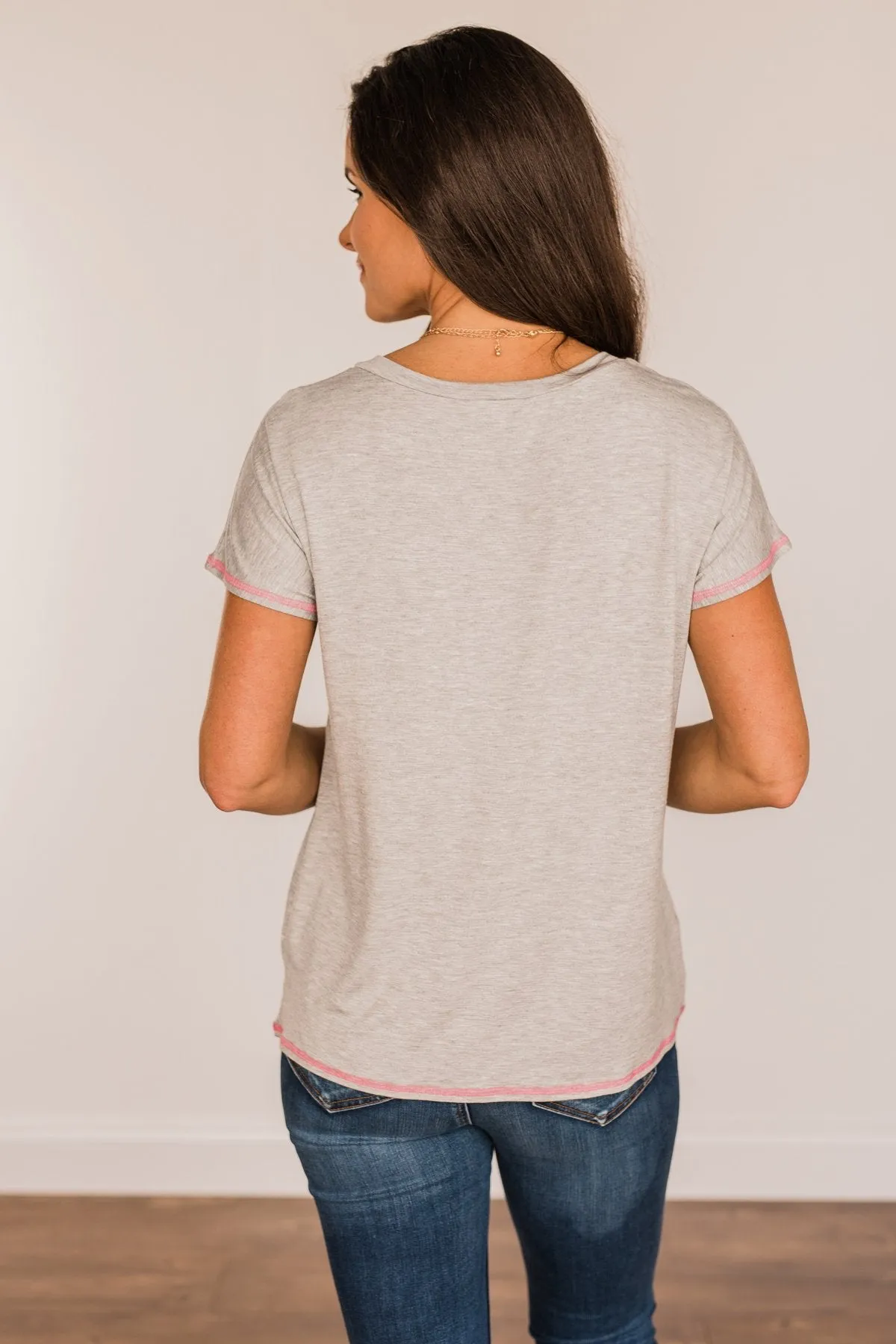 You're My Reason V-Neck Top- Grey