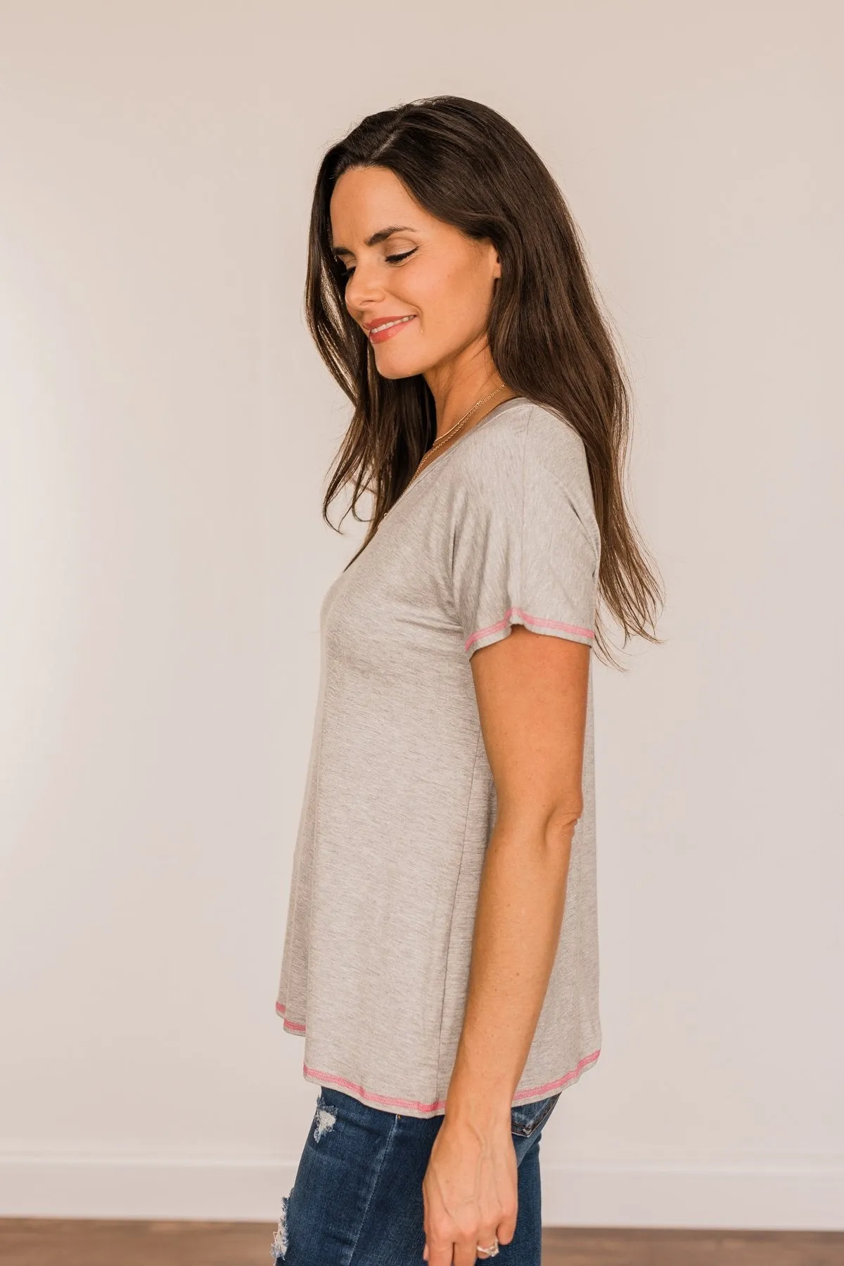 You're My Reason V-Neck Top- Grey