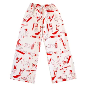 YUK FUN Pencil Party Trousers in Red - MADE TO ORDER
