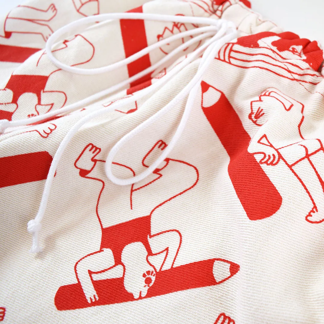 YUK FUN Pencil Party Trousers in Red - MADE TO ORDER