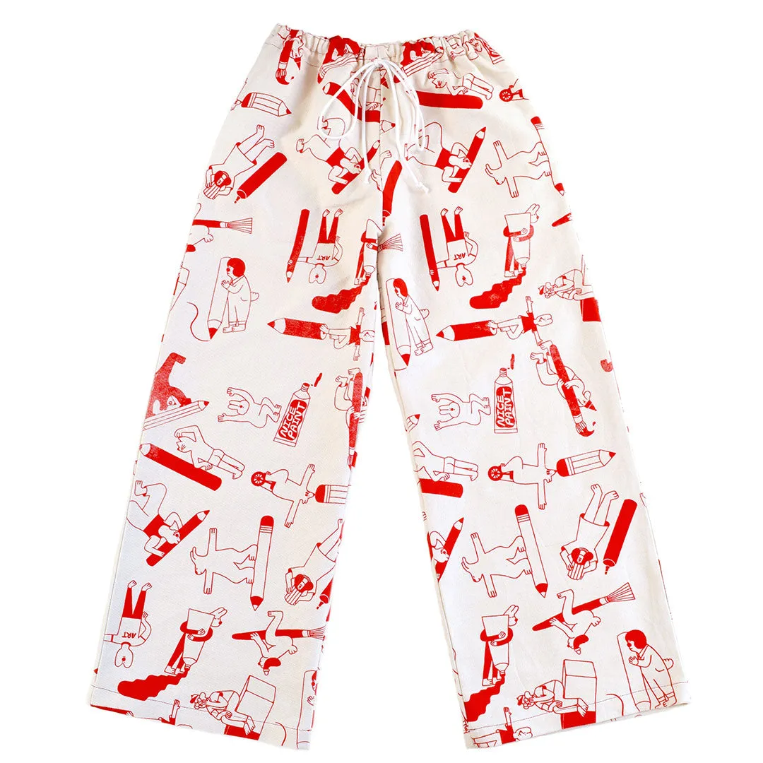 YUK FUN Pencil Party Trousers in Red - MADE TO ORDER